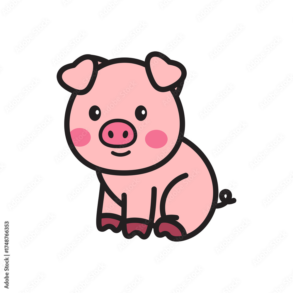 Fototapeta premium Cute Pink Pig Sitting Happily with Rosy Cheeks and Curly Tail against a Transparent Background
