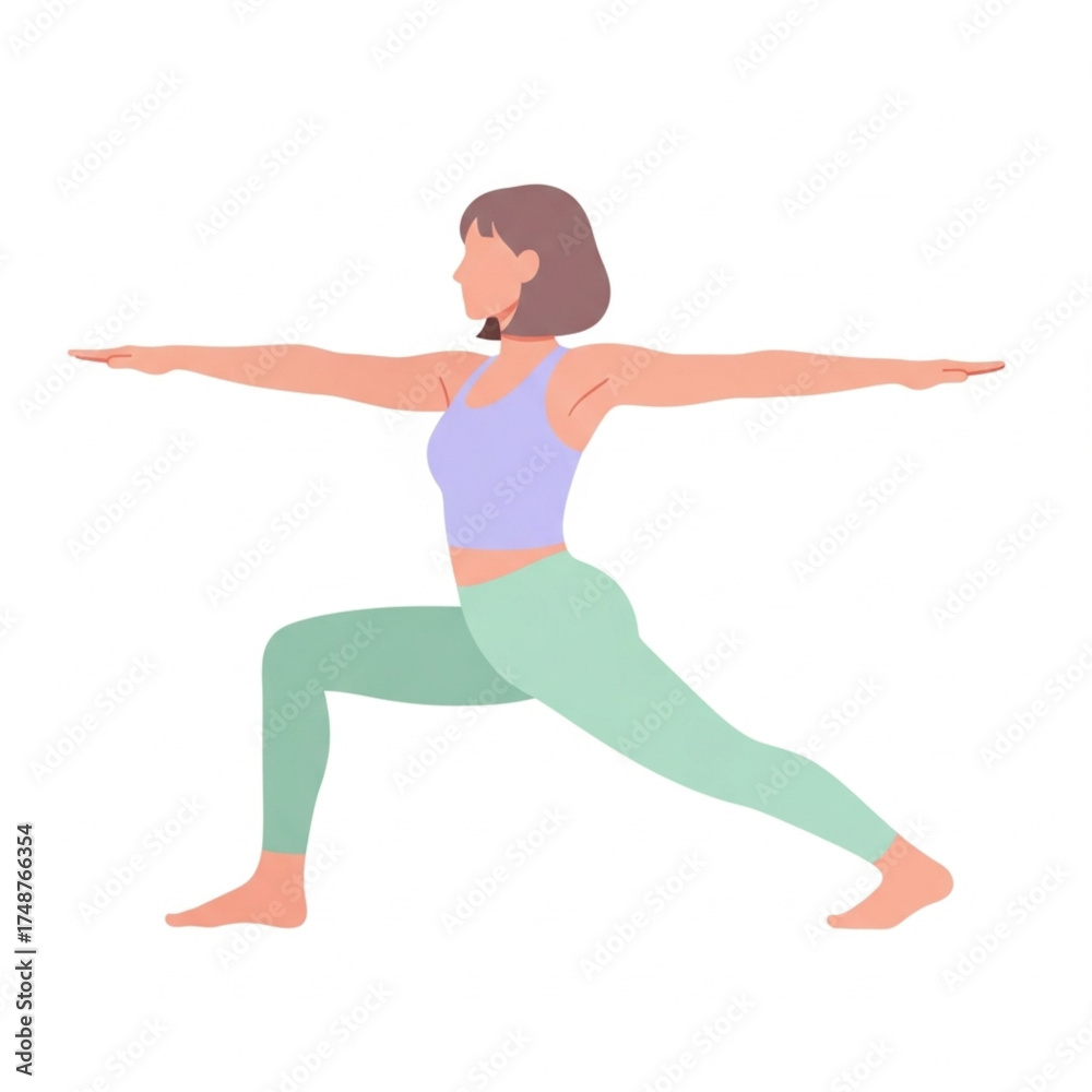 Fototapeta premium Flat Design Illustration of a Woman in Warrior Yoga Pose.eps
