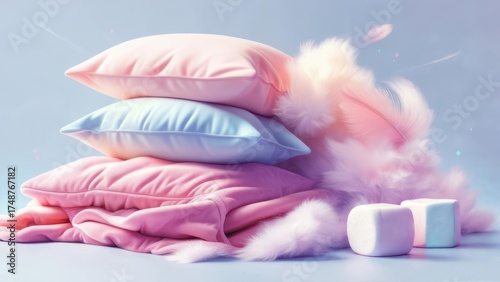 Wallpaper Mural Pastel Dreams - Stack of Pillows with Cloud-like Accents. Torontodigital.ca