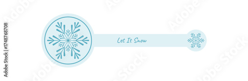 Flat snow flake sticker label icon in blue and white outline. Winter decoration for xmas or holiday package, with frost and ice accent, perfect for festive gift box or seasonal product.