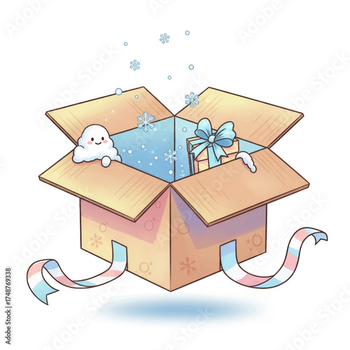 Illustration of a gift box with a cloud and a present inside.