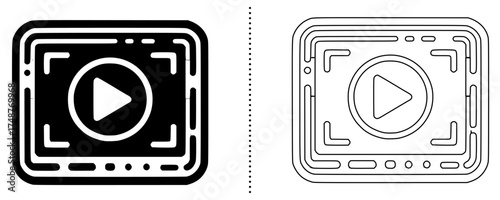 Vector video player interface with play button icon symbolizing online streaming, digital media, web video content, and multimedia playback in modern line design