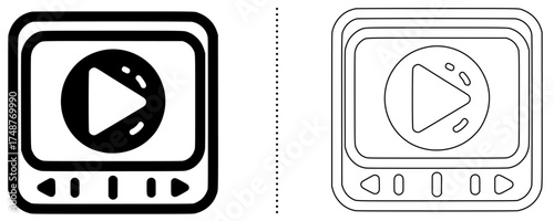 Vector icon of media player window with play button representing online video, streaming, playback, multimedia, and digital content in modern line style