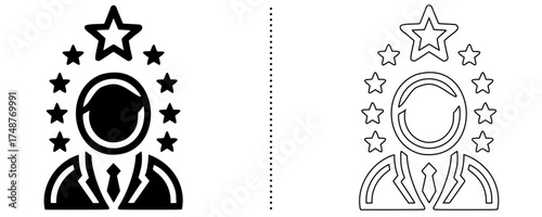 Vector illustration of successful business person with stars icon representing achievement, leadership, recognition, talent, and personal excellence in modern line style