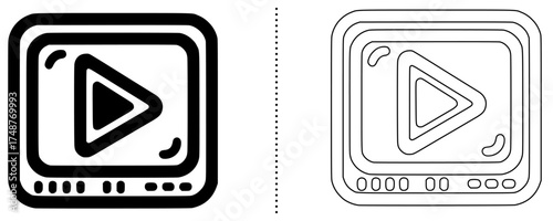 Vector video player interface icon with play button and control bar, multimedia symbol for streaming platform, online video, digital content, and web entertainment design
