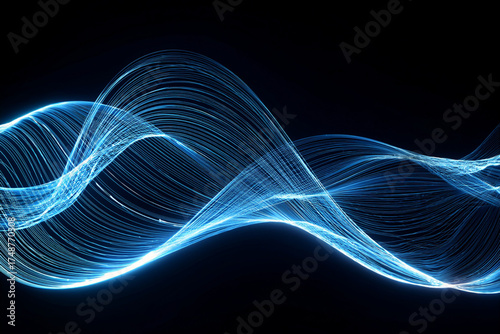 Abstract futuristic background with dynamic flowing digital energy wave and glowing blue neon lines