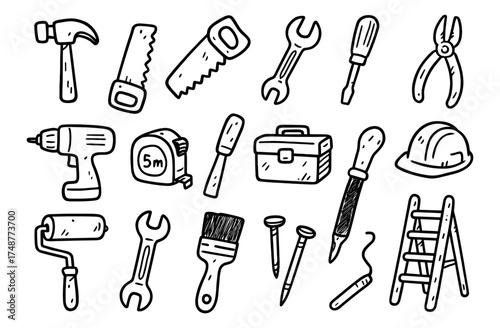 Hand-drawn tool icons: diy, construction, and repair essentials