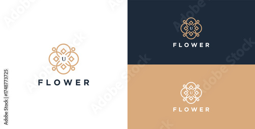 logo and icon of flower ornament with initial