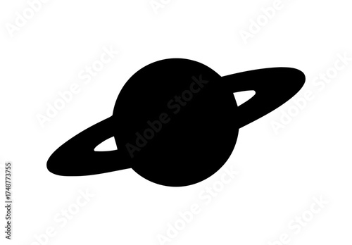 Black Planet with Rings Silhouette Against White Background for Celestial Concepts