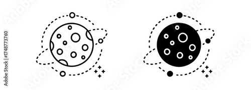 Planet icon orbiting with star shapes representing space and celestial bodies
