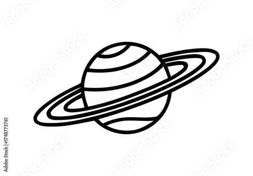 Outline of a Planet with Rings Orbiting, Illustrating Space Exploration and Astronomical Concepts