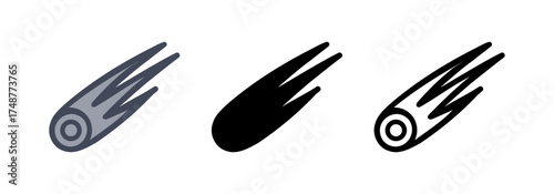 Set of Graphic Comet Icons with Tail in Flat Style for Web or Print