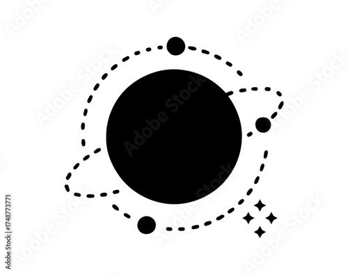 Celestial bodies showing an orbit around a dark planet with stardust