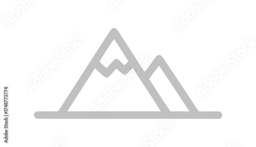 Simple Mountain Outline Icon with Snow Peaks on White Background