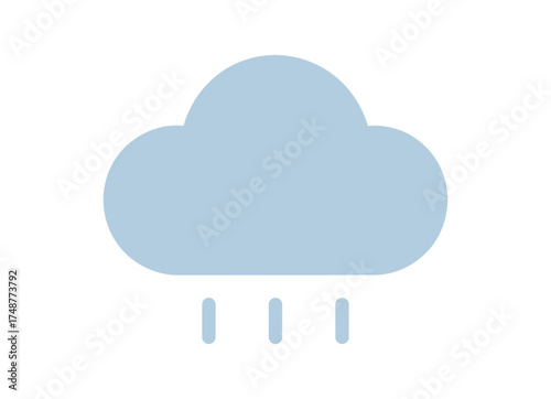 Simple Weather Icon Showing Light Blue Cloud with Rain on White Background
