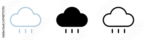 Weather Forecast Three Rain Cloud Icons in Outline and Solid Form