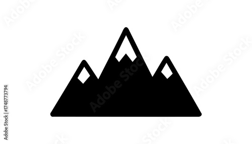 Three Mountain Peaks with Small Snow Patches Simple Black Silhouette