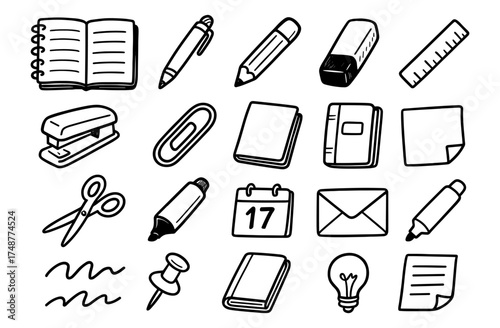 Hand drawn office supplies doodle for creative design projects