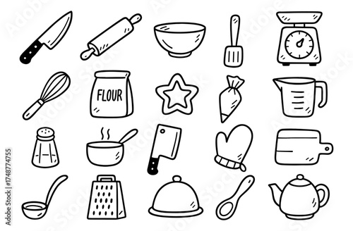 Charming kitchen utensil doodles for culinary creativity in a whimsical style