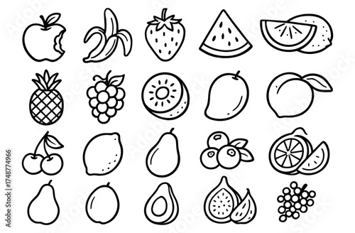 Hand drawn fruit doodles collection featuring various popular fruits