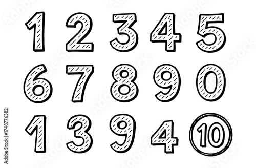 Hand drawn sketch style numbers collection for creative designs