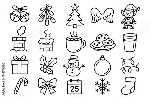 Festive christmas doodles: holidays and joy in simple outline style