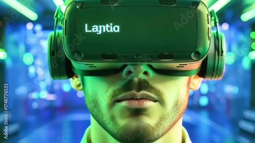 A man in a virtual reality headset moves