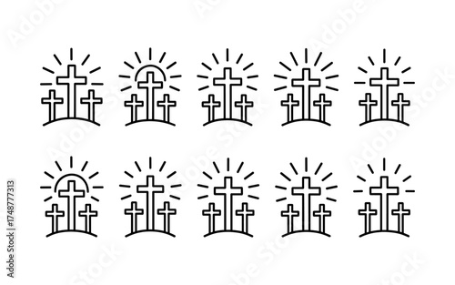 Cross symbol. Three crosses. Calvary. Vector.	