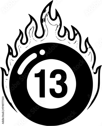 lucky 13 billiard ball with fire
