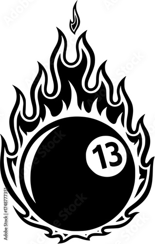 lucky 13 billiard ball with fire
