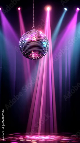 Vibrant disco ball reflections and colorful light beams in a dynamic dance setting