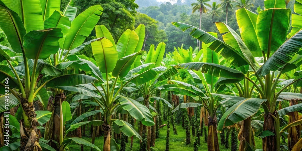 Obraz premium Dense Banana Trees in Quepos Forest, costa rica, foliage, costa rica, foliage, abundant, quepos, nature