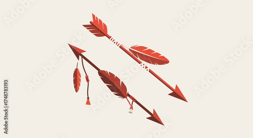 Two red feathered arrows in a Native American style illustration on a light background.