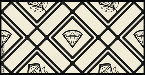 Vintage Floral Harmony: Seamless Trailing Vine Pattern with Delicate Leaves and Flowers in Beige on a Black Canvas