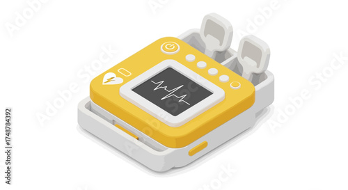 Defibrillator device icon, life-saving equipment for emergency heart treatment