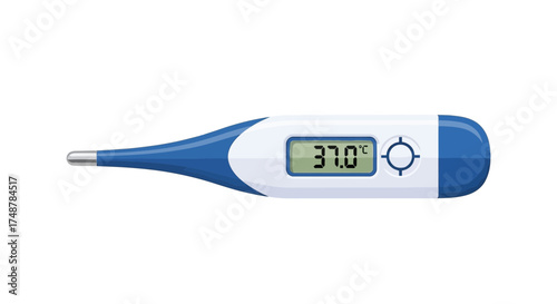 Digital Thermometer Displaying 37 Degrees Celsius on White Background