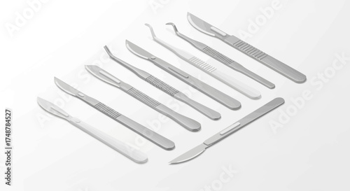 Diverse Surgical Scalpel Set Arranged on White Background medical tools