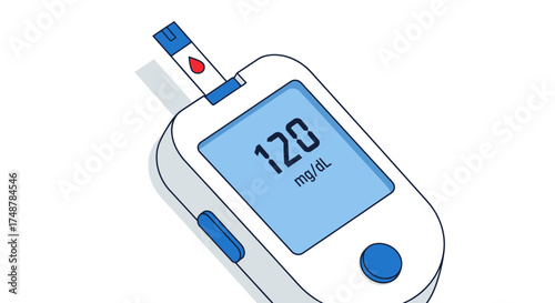 Glucose Meter Showing Reading of 120 mg/dL for Blood Sugar Testing