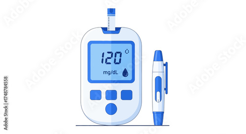 Glucose meter indicating blood sugar level with lancing device vector illustration