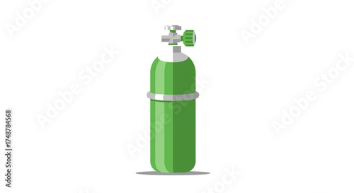 Green oxygen cylinder with valve, used in hospitals and medical facilities