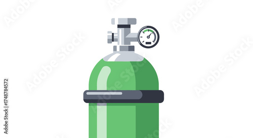 Green Oxygen Tank Illustration with Pressure Gauge for Medical Use