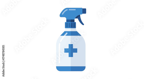 Illustration of a blue and white disinfectant spray bottle isolated on white