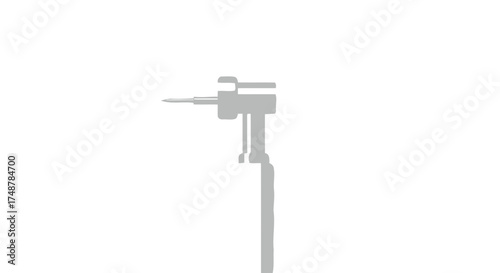 Isolated light grey electric drill in a minimalist conceptual artwork