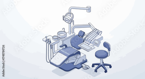 Isometric dental office setup showcasing clinical arrangement and equipment