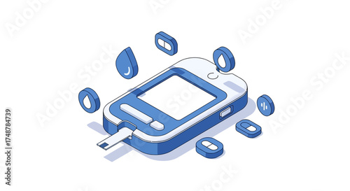 Isometric Glucose Meter Illustration for Diabetes Management Concepts