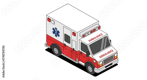 Isometric Illustration of a Modern Emergency Medical Service Ambulance
