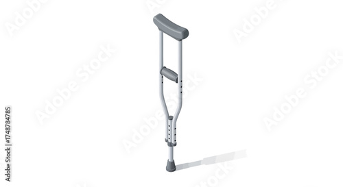 Isometric illustration of a single underarm crutch on white backdrop