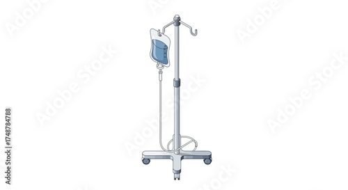 Isometric illustration of an intravenous fluid bag on a rolling stand