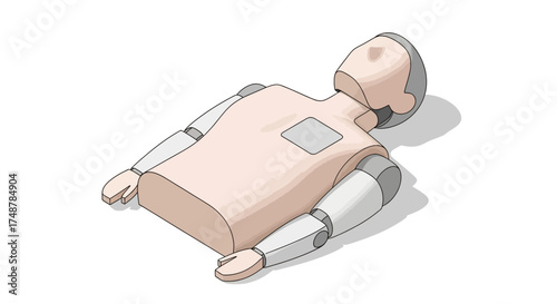 Isometric View of a Medical Training Manikin for CPR Practice on White