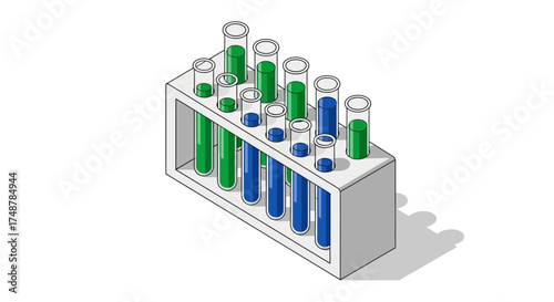 Laboratory test tubes containing various chemical solutions illustration